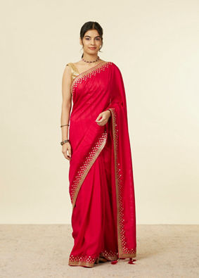alt message - Mohey Women Dark Red Floral Sequinned Saree with Tassels Latkans image number 0